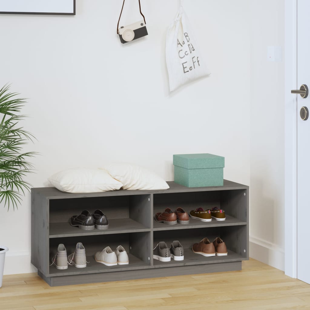 vidaXL Shoe Cabinet Grey 110x34x45 cm Solid Wood Pine