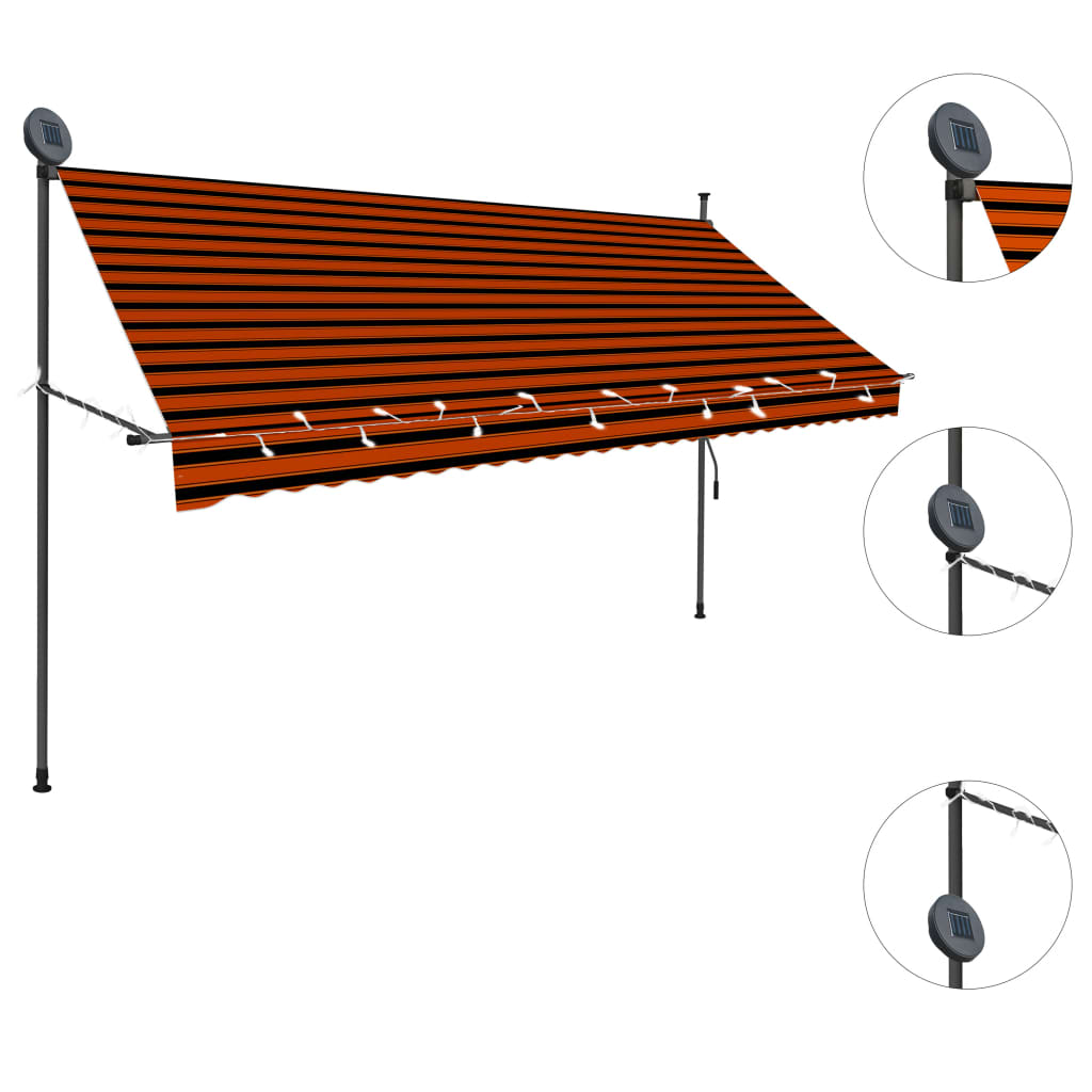vidaXL Manual Retractable Awning with LED 300 cm Orange and Brown