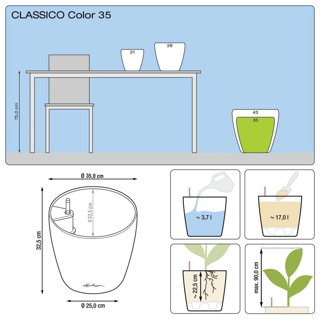 LECHUZA Planter Classico Color 35 ALL-IN-ONE White 13210