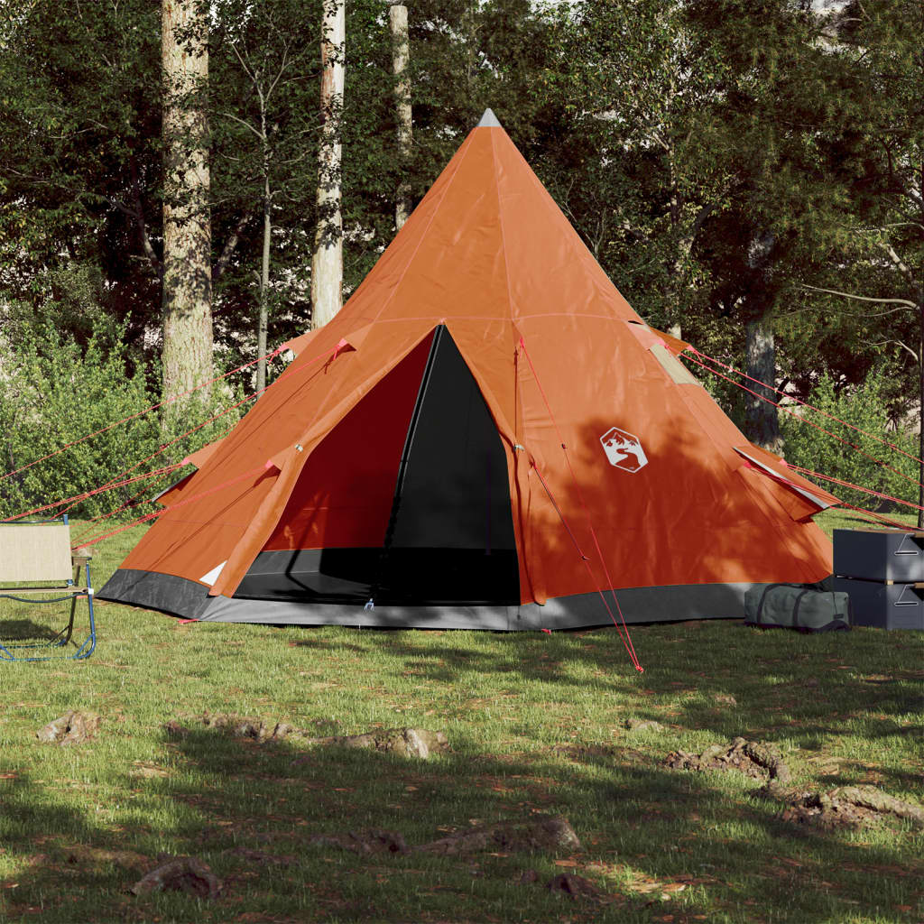 vidaXL Camping Tent Tipi 4-Person Grey and Orange Waterproof
