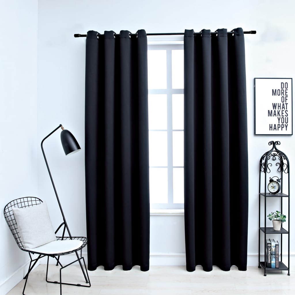 vidaXL Blackout Curtains with Metal Rings 2 pcs Black 140x225 cm