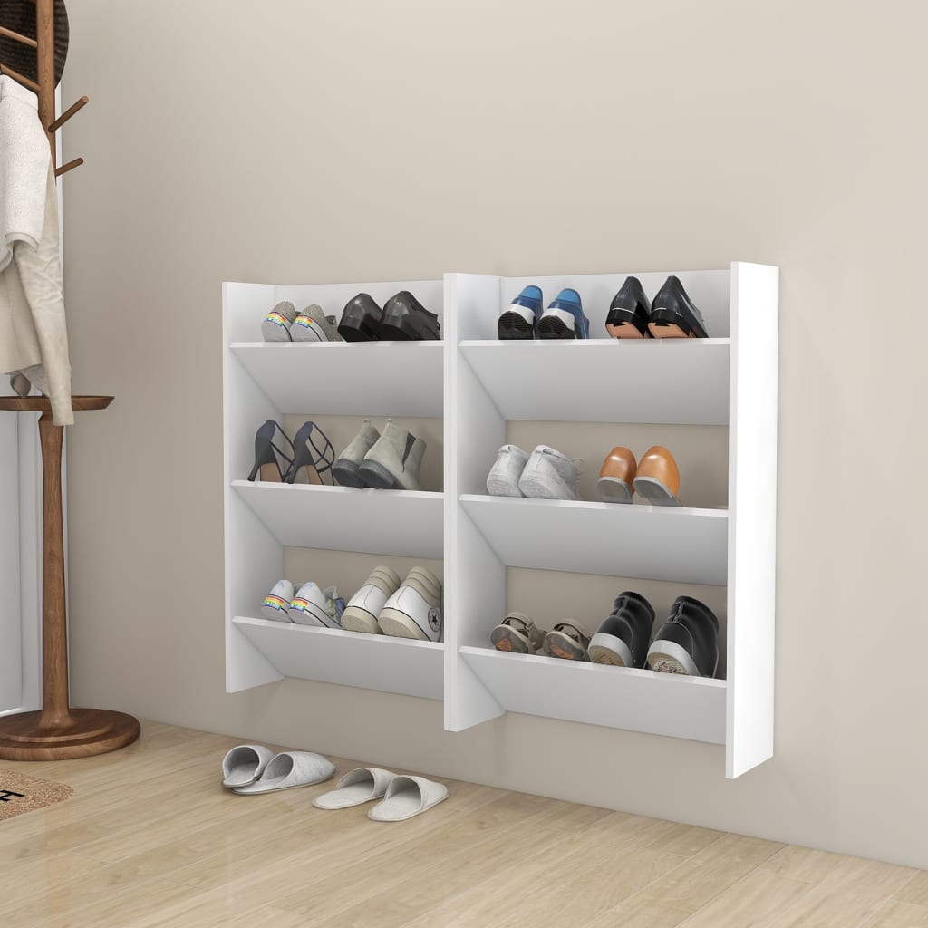 vidaXL Wall Shoe Cabinets 2 pcs White 60x18x90 cm Engineered Wood