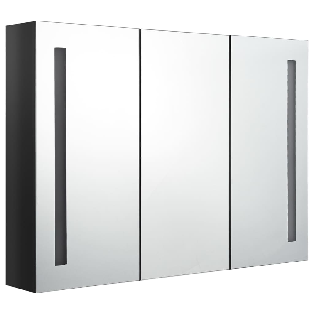 vidaXL LED Bathroom Mirror Cabinet 89x14x62 cm Shining Black