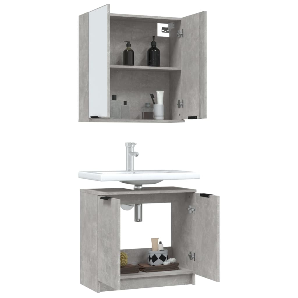 vidaXL 2 Piece Bathroom Cabinet Set Concrete Grey Engineered Wood