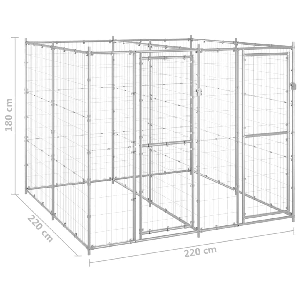 vidaXL Outdoor Dog Kennel Galvanised Steel 4.84 m²