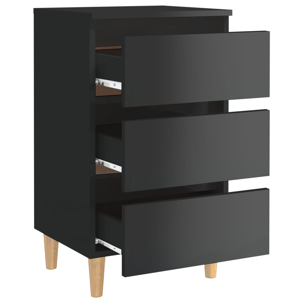 vidaXL Bed Cabinets & Wood Legs 2 pcs High Gloss Black 40x35x69 cm