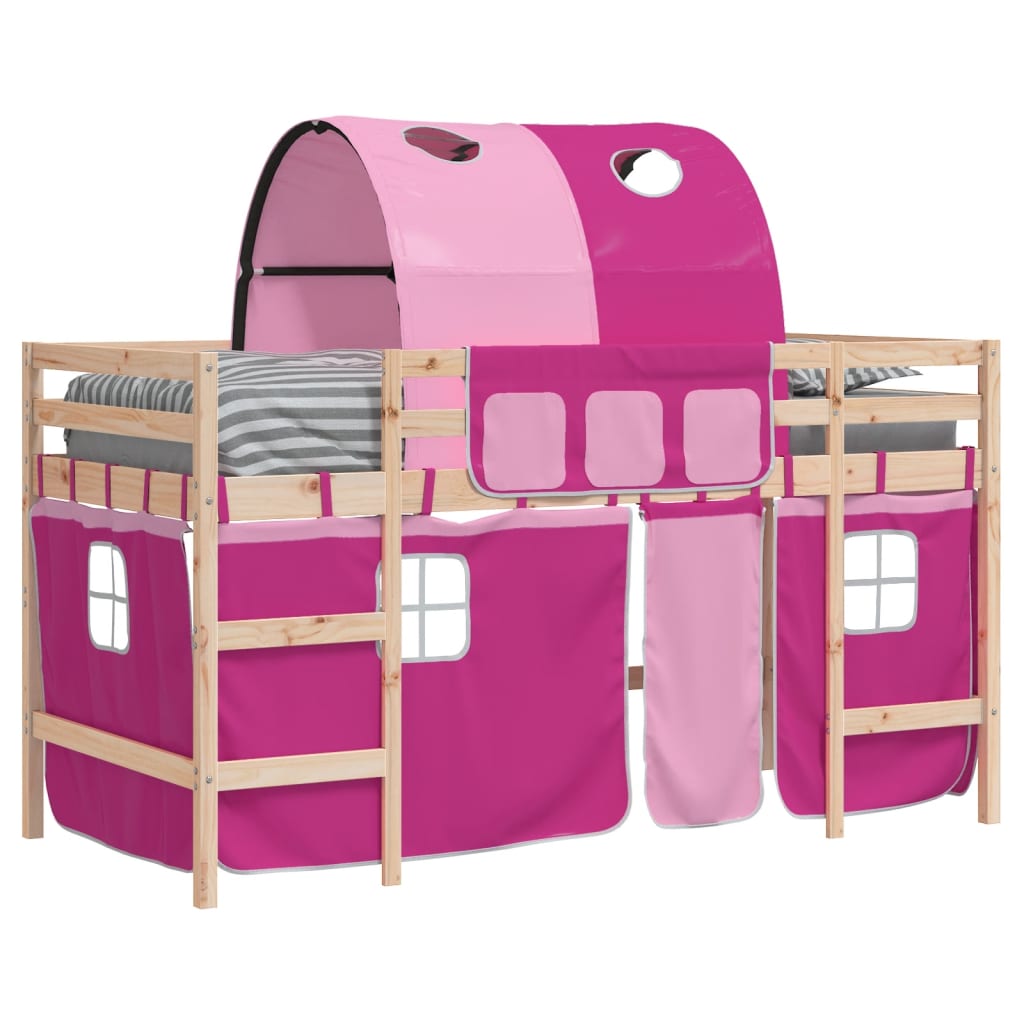 vidaXL Kids' Loft Bed with Tunnel Pink 80x200cm Solid Wood Pine