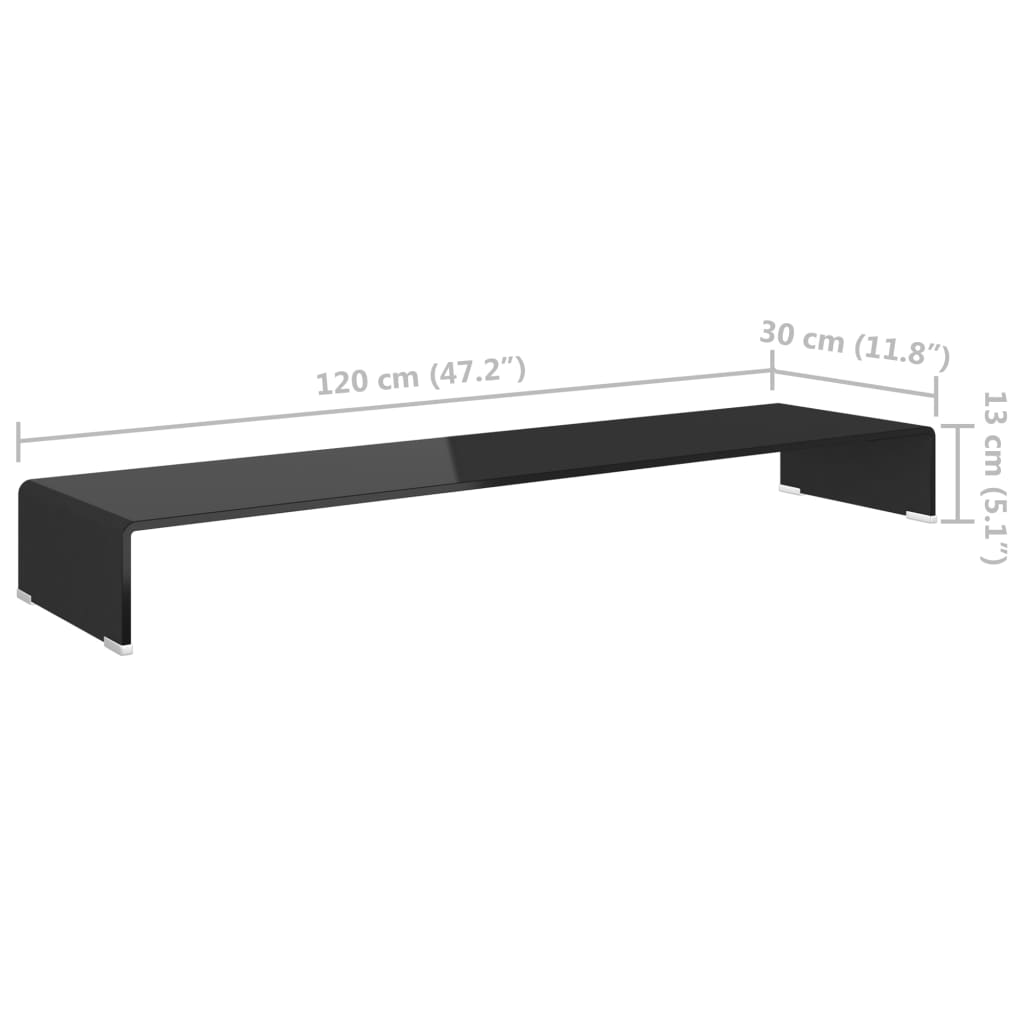 vidaXL TV Stand/Monitor Riser Glass Black 120x30x13 cm