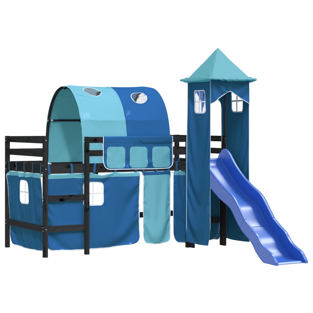vidaXL Kids' Loft Bed with Tower Blue 80x200 cm Solid Wood Pine