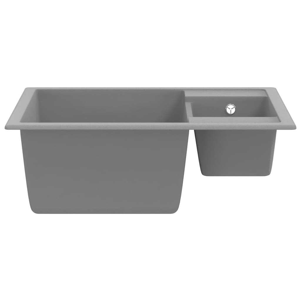 vidaXL Kitchen Sink with Overflow Hole Double Basins Grey Granite