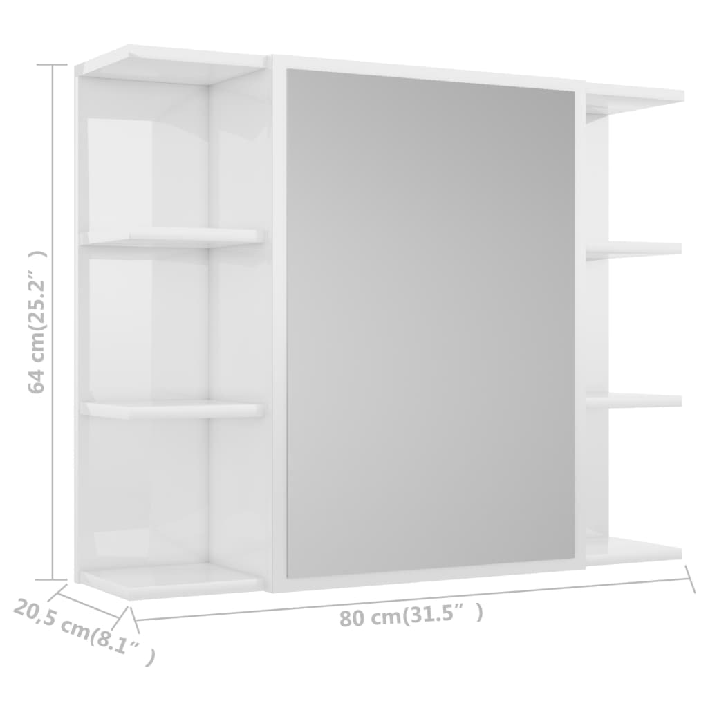 vidaXL Bathroom Mirror Cabinet High Gloss White 80x20.5x64 cm Engineered Wood