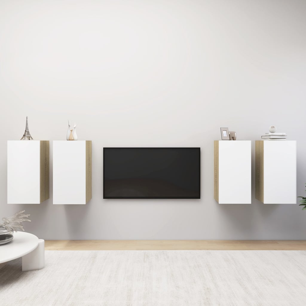 vidaXL TV Cabinets 4 pcs White and Sonoma Oak 30.5x30x60 cm Engineered Wood