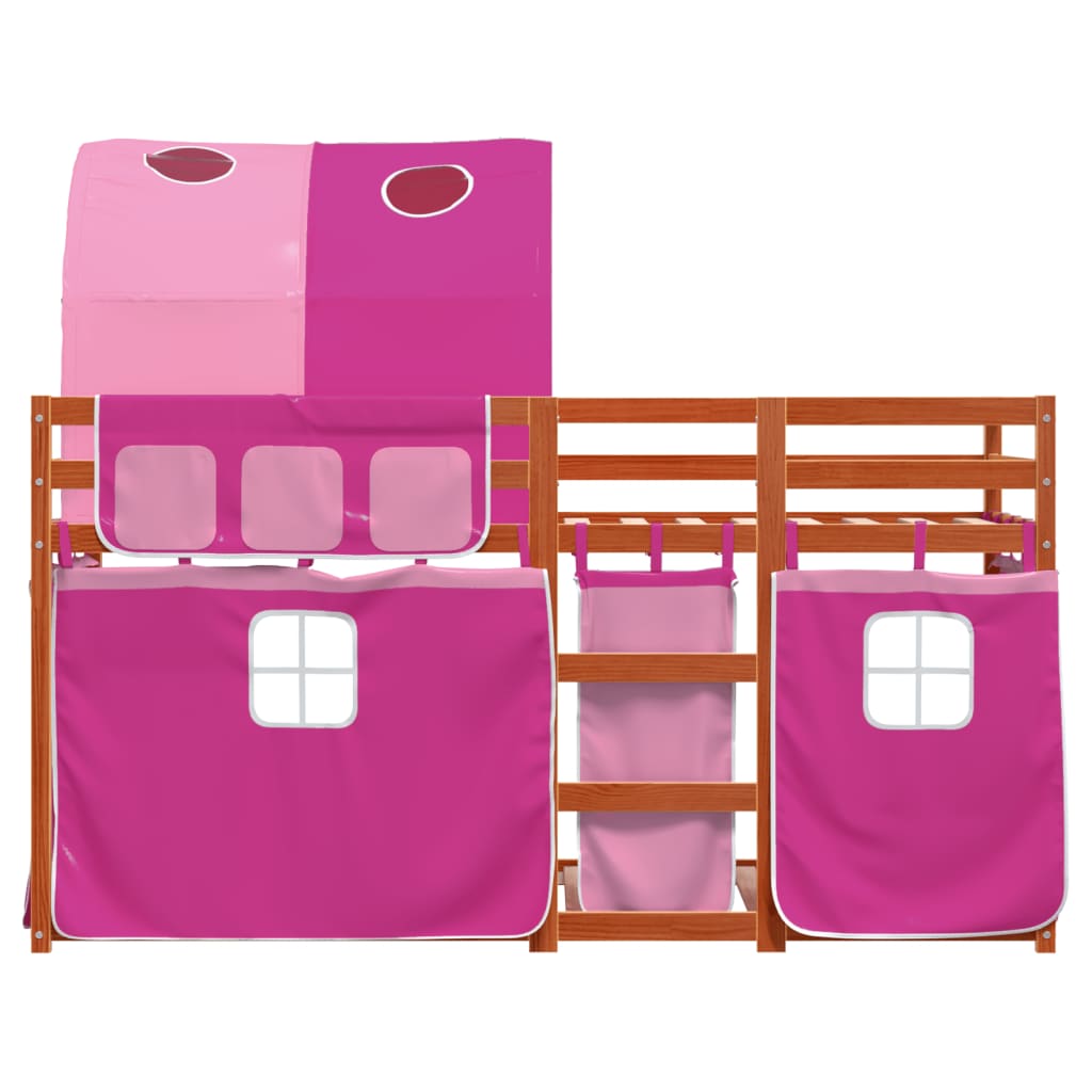 vidaXL Bunk Bed with Curtains Pink 90x190 cm Solid Wood Pine