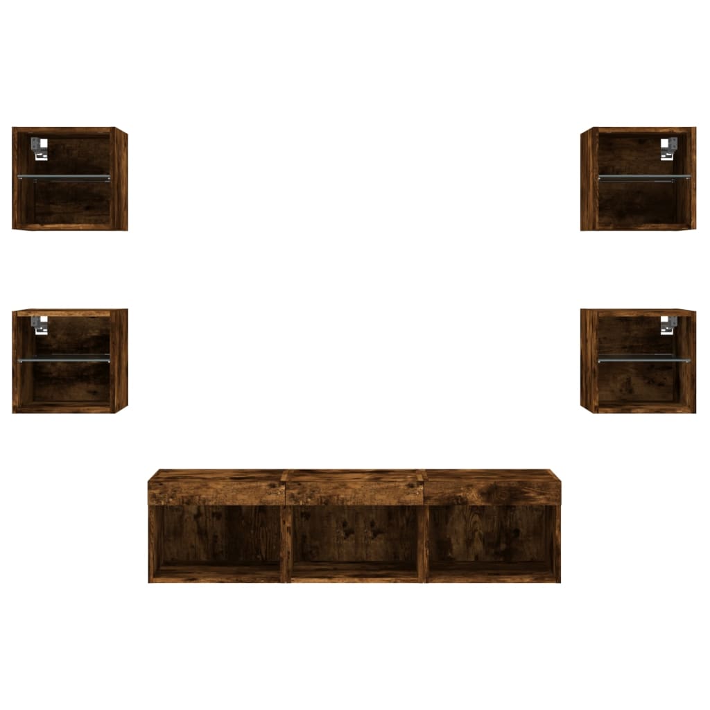 vidaXL 7 Piece TV Wall Units with LED Smoked Oak Engineered Wood
