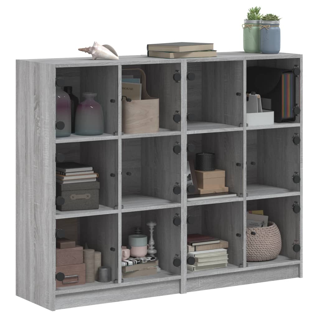 vidaXL Bookcase with Doors Grey Sonoma 136x37x109 cm Engineered Wood