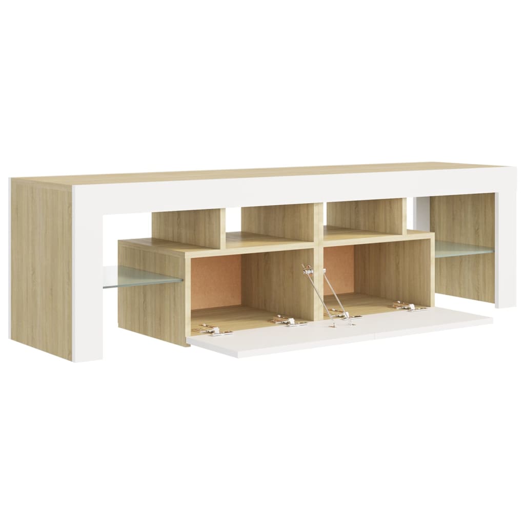vidaXL TV Cabinet with LED Lights White and Sonoma Oak 140x36.5x40 cm