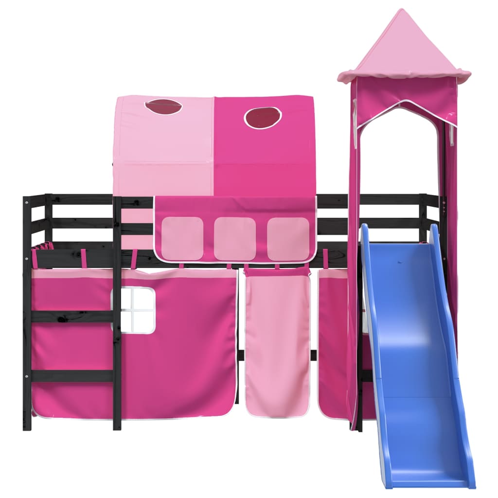 vidaXL Kids' Loft Bed with Tower Pink 80x200 cm Solid Wood Pine