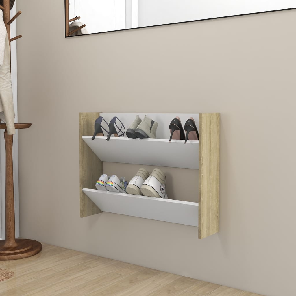 vidaXL Wall Shoe Cabinet White and Sonoma Oak 80x18x60 cm Engineered Wood