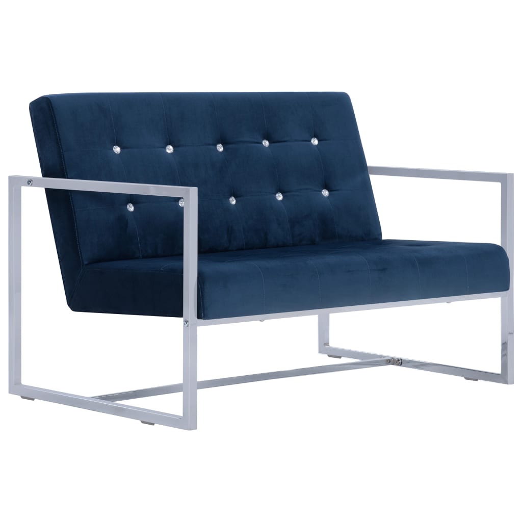 vidaXL 2-Seater Sofa with Armrests Blue Chrome and Velvet