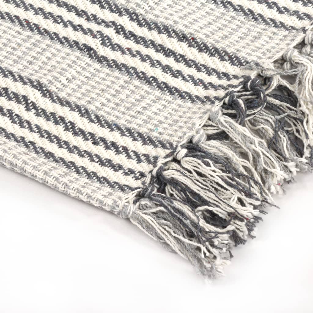 vidaXL Throw Cotton Stripes 125x150 cm Grey and White