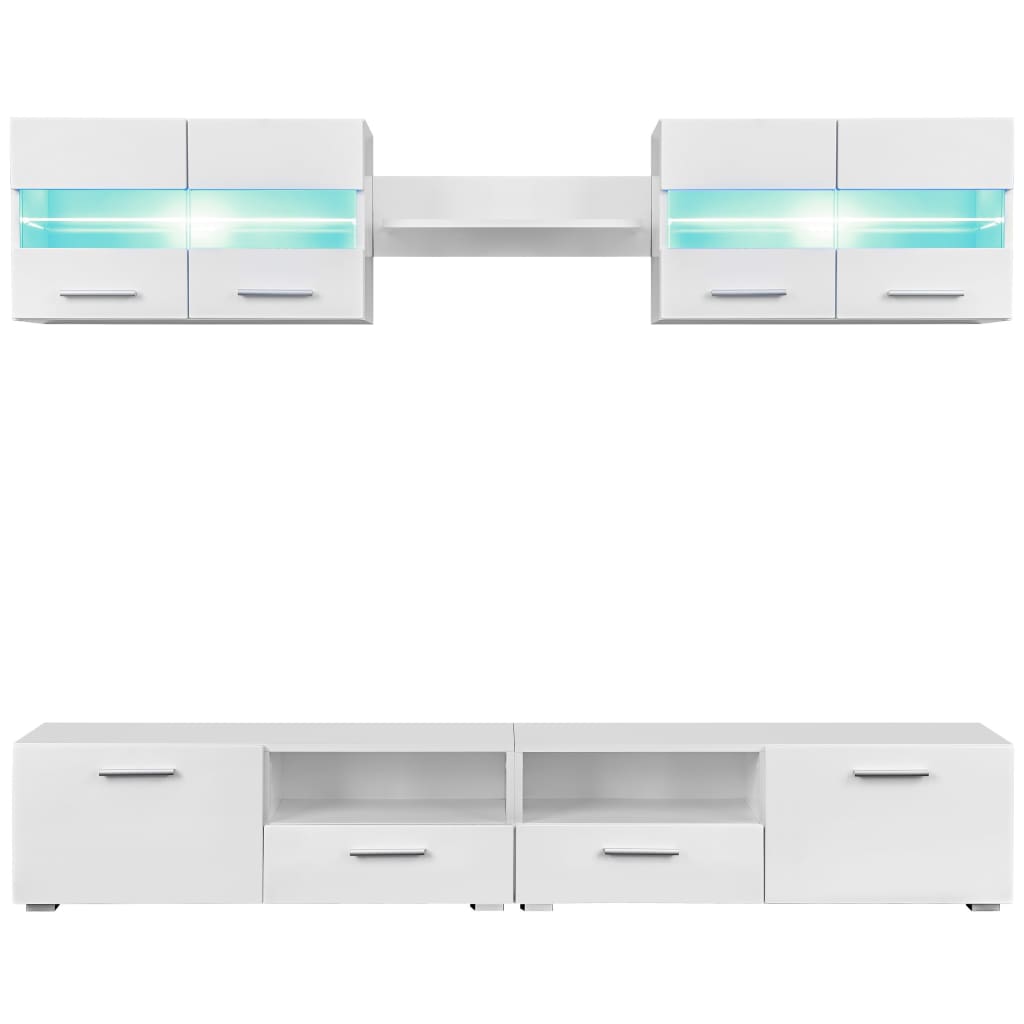 vidaXL TV Wall Unit Set 5 Pieces with LED Lights High Gloss White