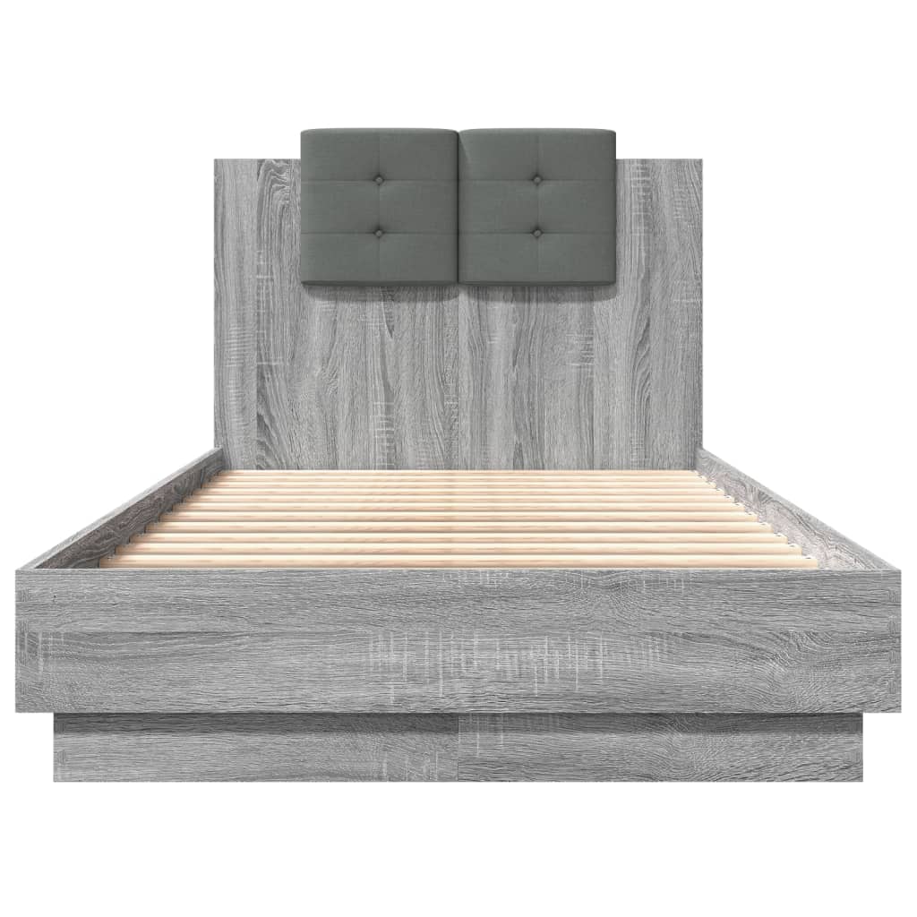 vidaXL Bed Frame with Headboard Grey Sonoma 75x190 cm Small Single Engineered Wood