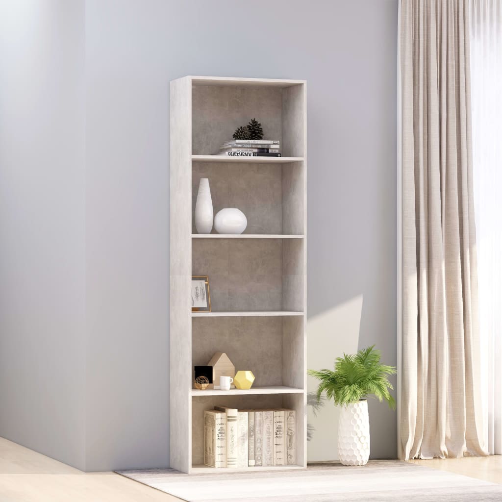 vidaXL 5-Tier Book Cabinet Concrete Grey 60x30x189 cm Engineered Wood