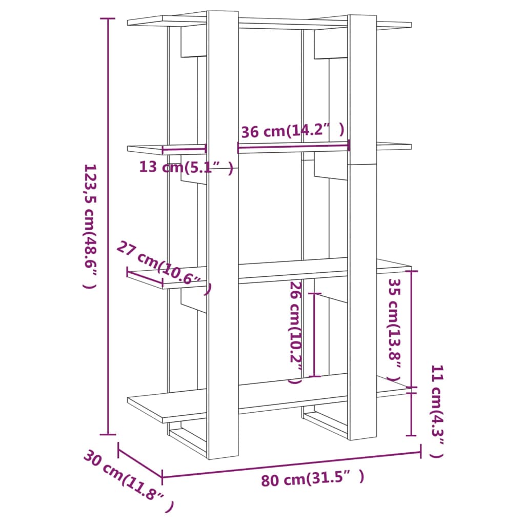 vidaXL Book Cabinet/Room Divider Black 80x30x123.5 cm