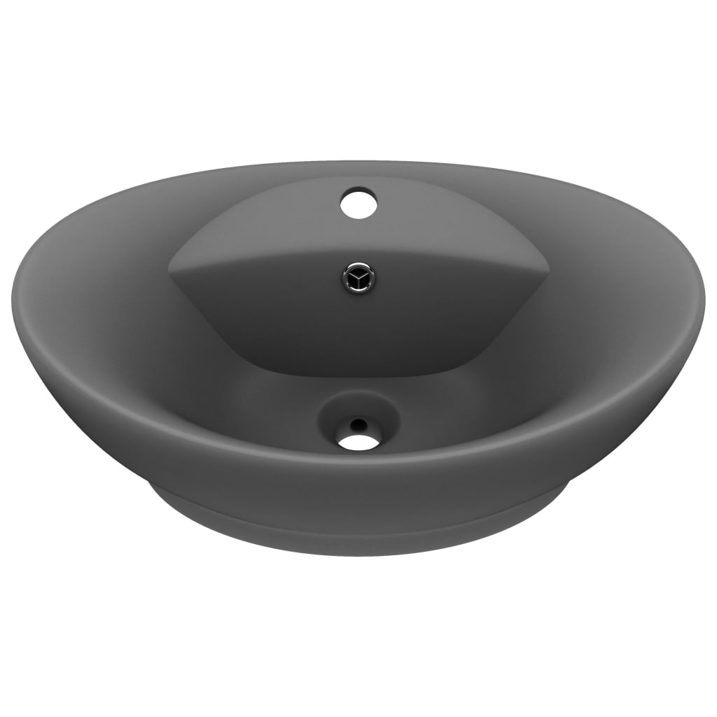 vidaXL Luxury Basin Overflow Oval Matt Dark Grey 58.5x39 cm Ceramic