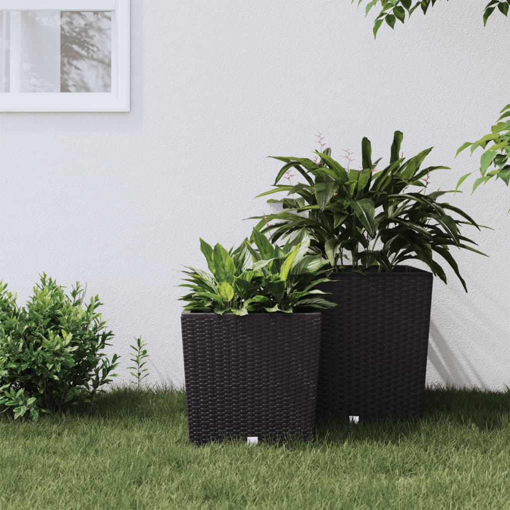 vidaXL Planter with Removable Inner Brown 21 / 32 L PP Rattan