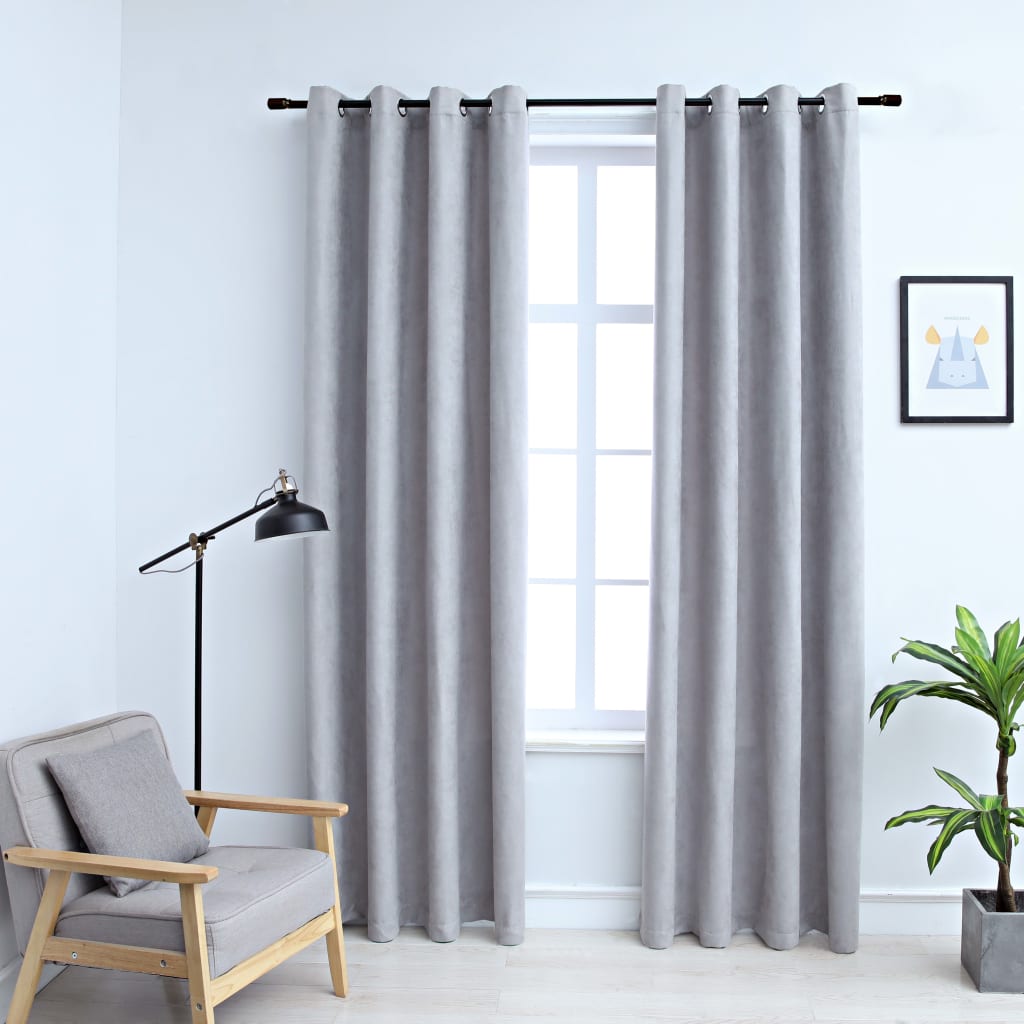 vidaXL Blackout Curtains with Metal Rings 2 pcs Grey 140x225 cm