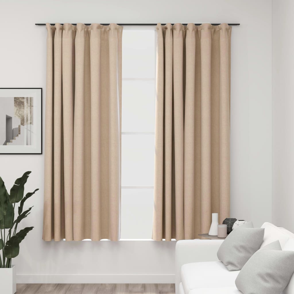 vidaXL Linen-Look Blackout Curtains with Hooks 2 pcs Beige 140x175 cm