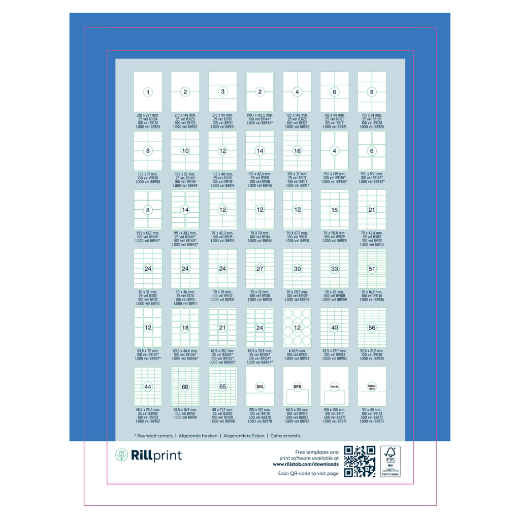rillprint Self-adhesive Sticker Labels 105x37 mm 1000 Sheets White