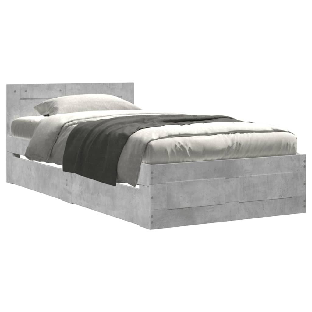 vidaXL Bed Frame with Headboard Concrete Grey 90x200 cm Engineered Wood ...