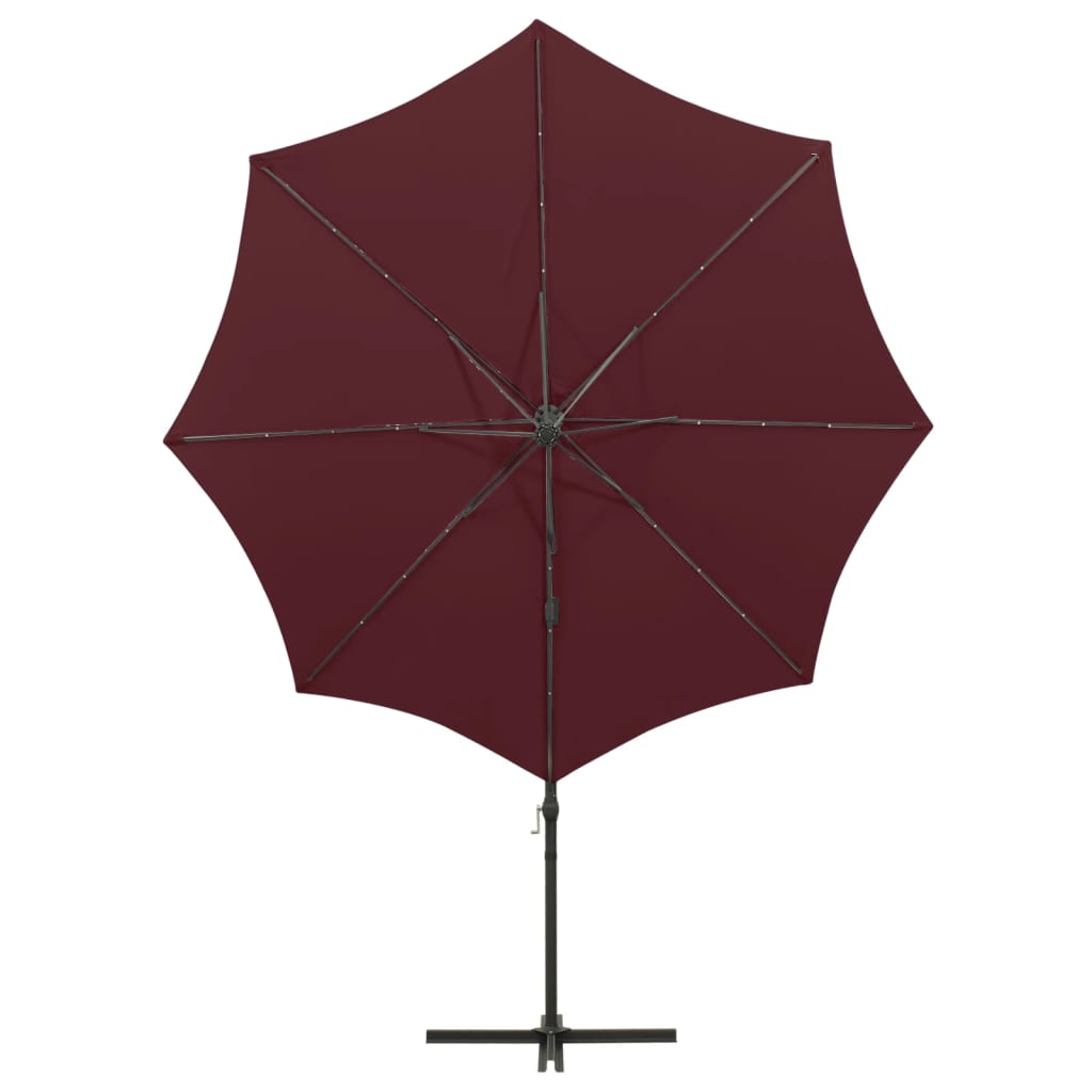 vidaXL Cantilever Umbrella with Pole and LED Lights Bordeaux Red 300 cm