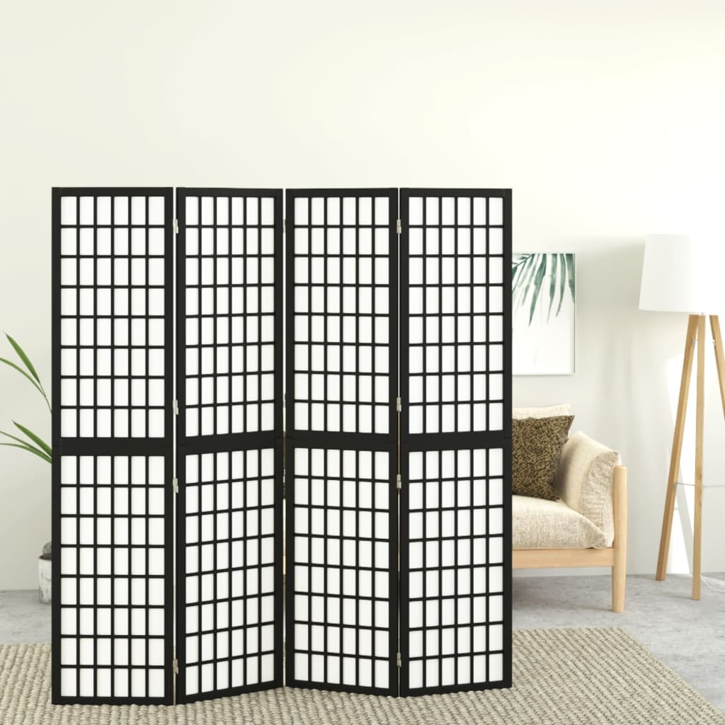 vidaXL Folding 4-Panel Room Divider Japanese Style 160x170 cm Black