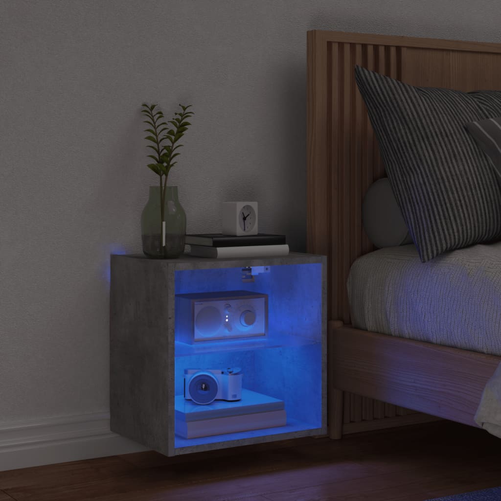 vidaXL Bedside Cabinet with LED Lights Wall-mounted Concrete Grey