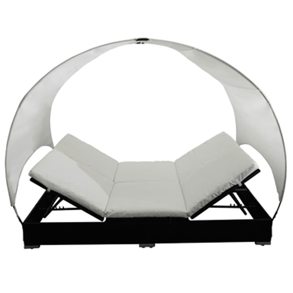 vidaXL Outdoor Lounge Bed with Canopy Poly Rattan Black
