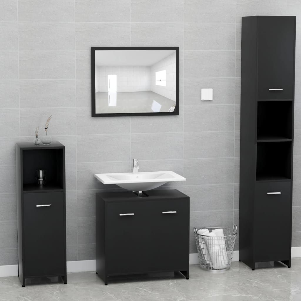 vidaXL Bathroom Furniture Set Black Engineered Wood