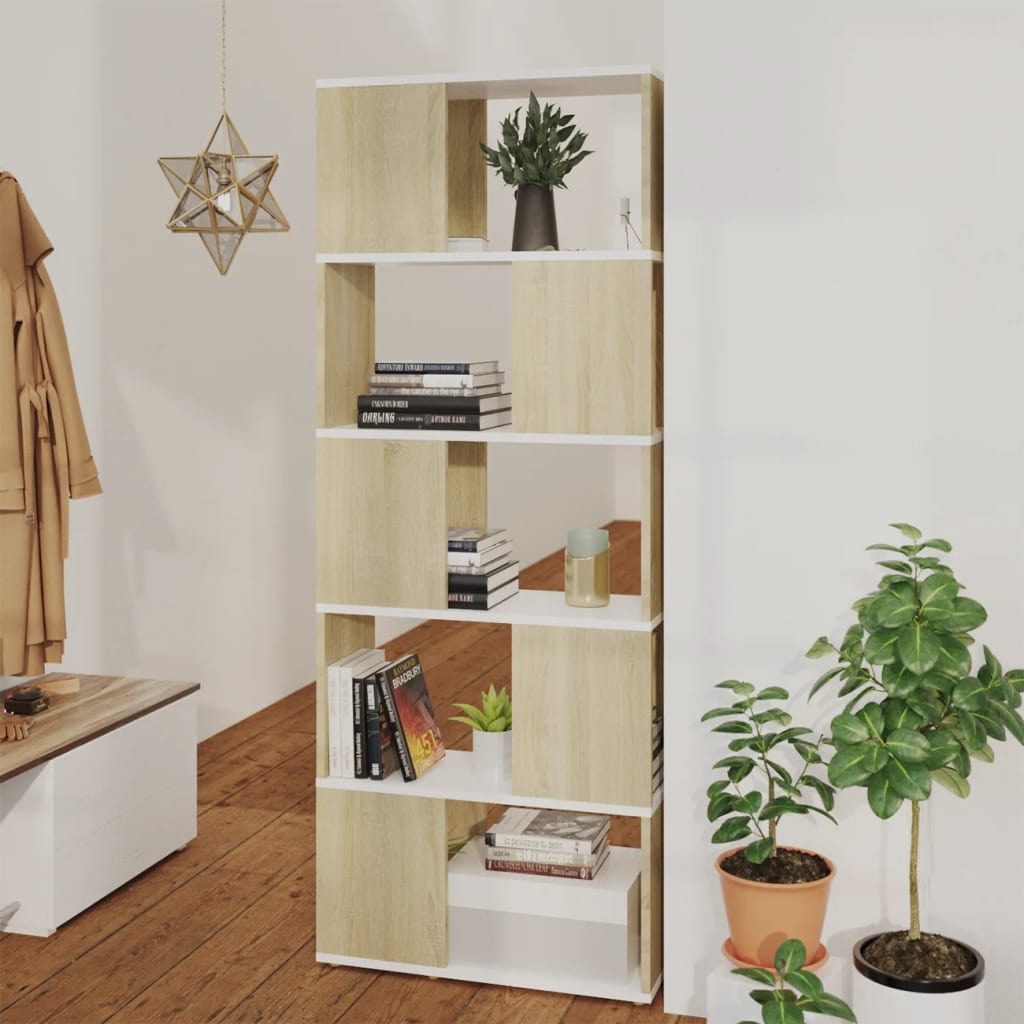 vidaXL Book Cabinet Room Divider White&Sonoma Oak 60x24x155 cm