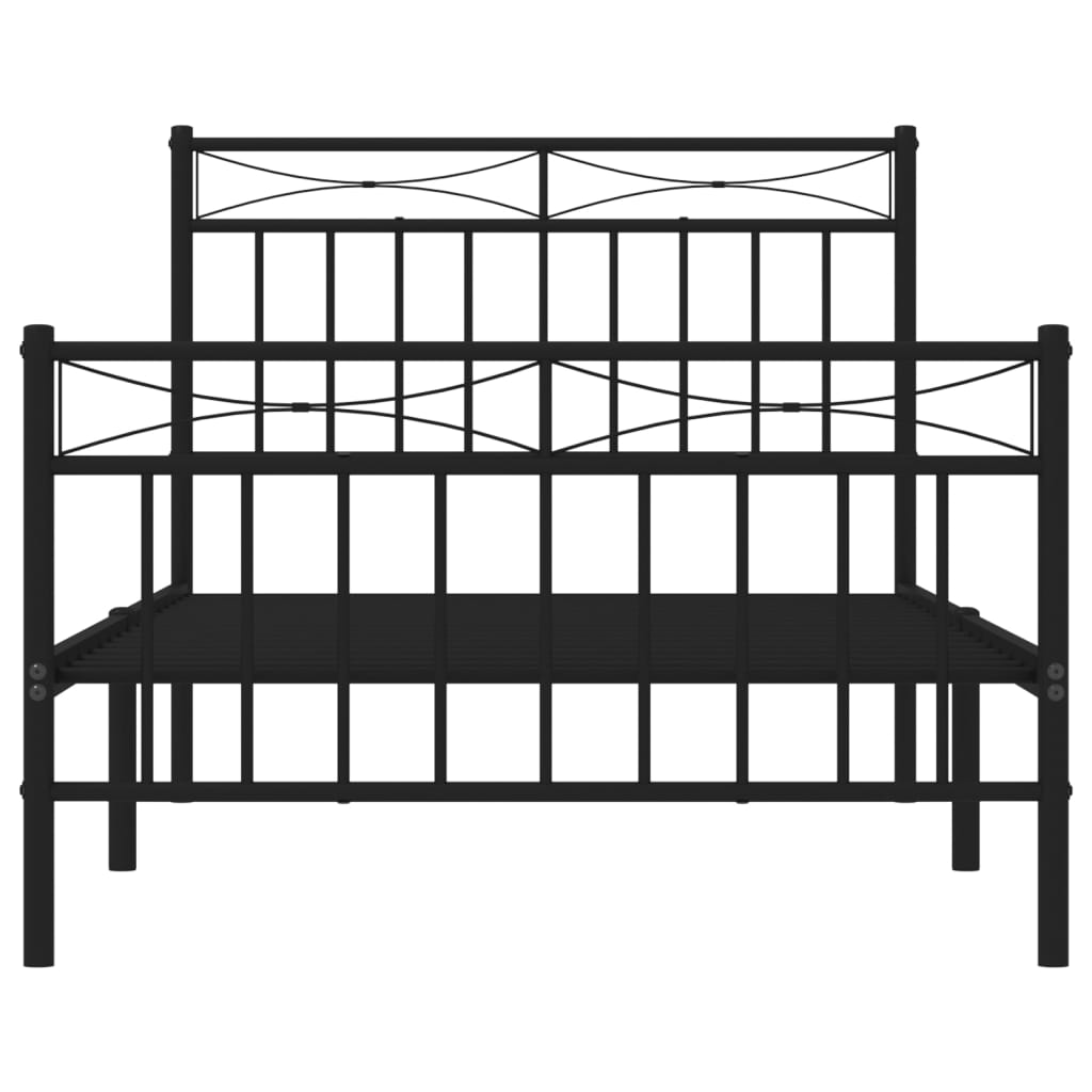 vidaXL Metal Bed Frame with Headboard and Footboard Black 100x190 cm