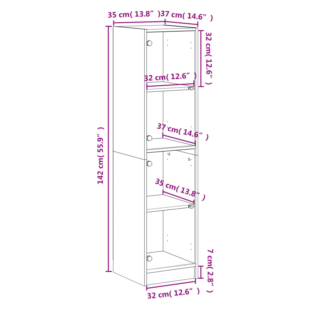 vidaXL Highboard with Glass Doors Smoked Oak 35x37x142 cm