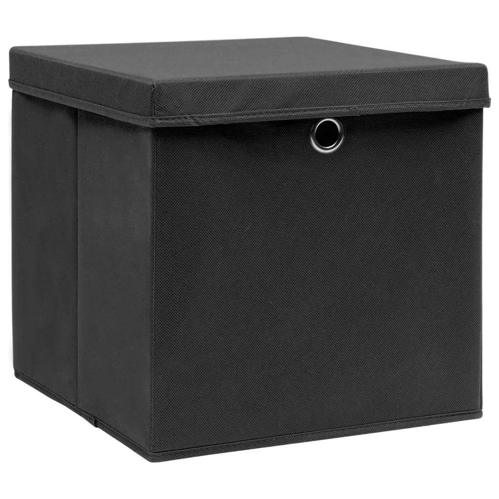 vidaXL Storage Boxes with Lids 10 pcs Black 32x32x32 cm Fabric
