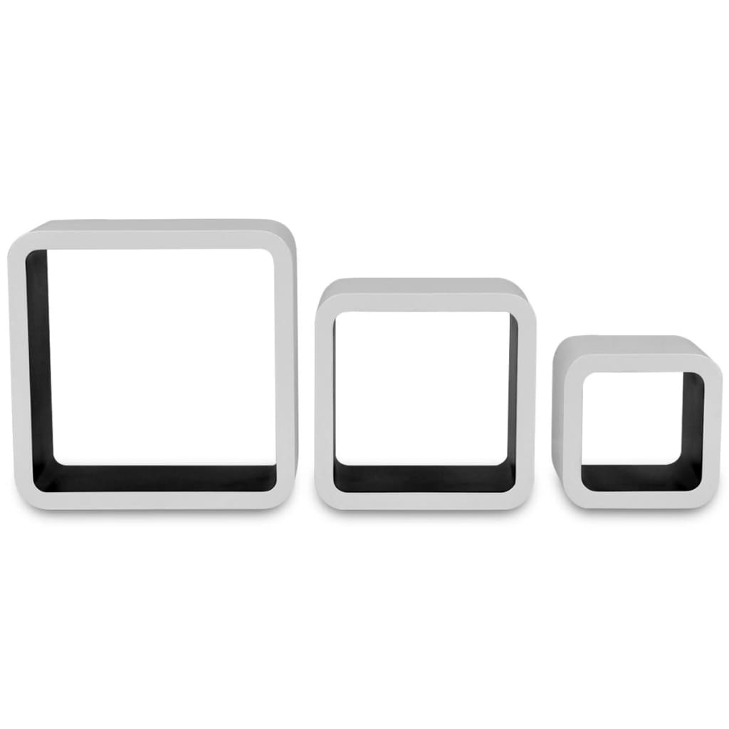 3 White-black MDF Floating Wall Display Shelf Cubes Book/DVD Storage