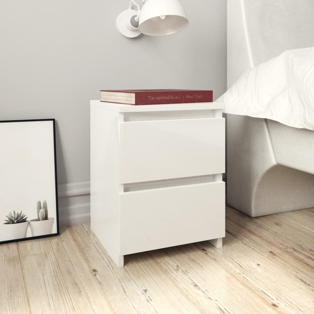 vidaXL Bedside Cabinets 2 pcs High Gloss White 30x30x40 cm Engineered Wood