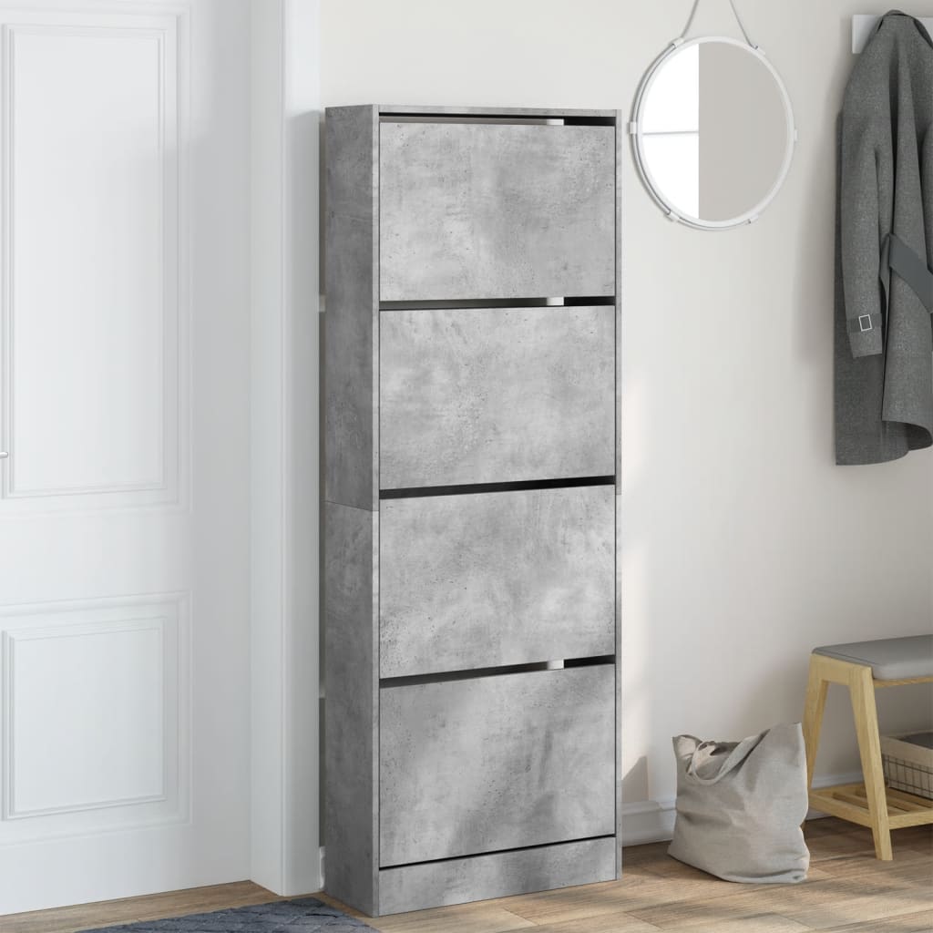 vidaXL Shoe Cabinet Concrete Grey 60x21x163.5 cm Engineered Wood
