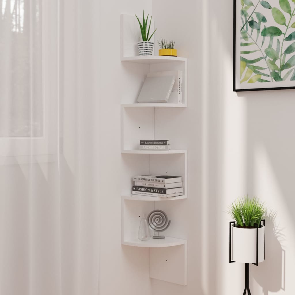 vidaXL Wall Corner Shelf High Gloss White 19x19x123 cm Engineered Wood