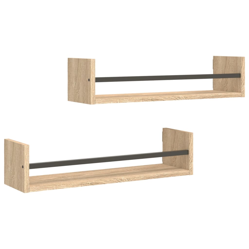 vidaXL Wall Shelves with Bars 2 pcs Sonoma Oak 60x16x14 cm