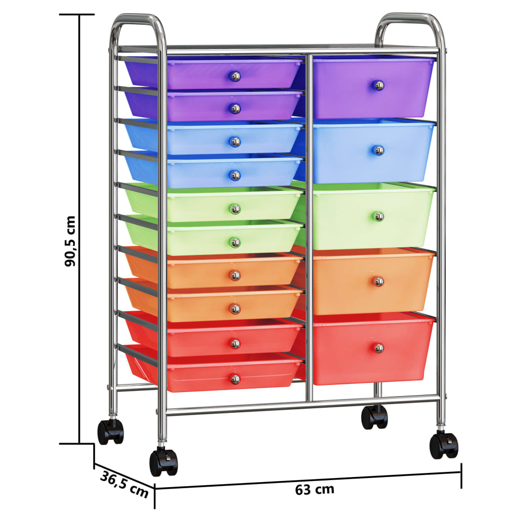 vidaXL XXL 15-Drawer Mobile Storage Trolley Multicolour Plastic