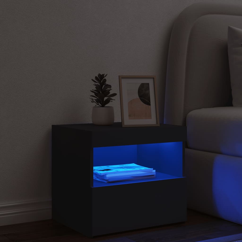 vidaXL Bedside Cabinet with LED Lights Black 50x40x45 cm